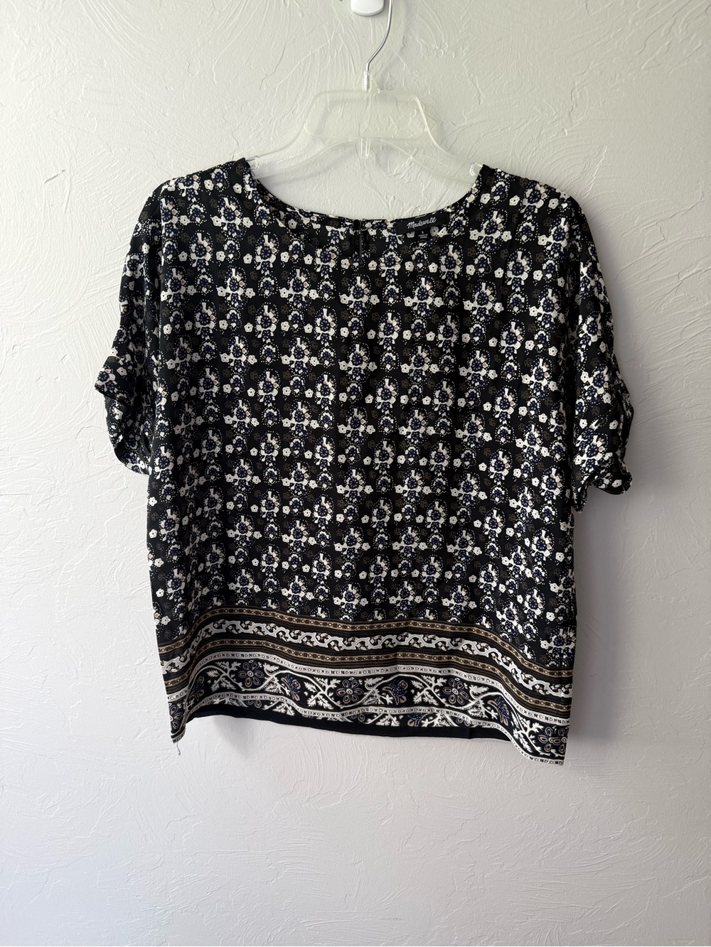 Madewell Small Black Patterned Silk Blouse